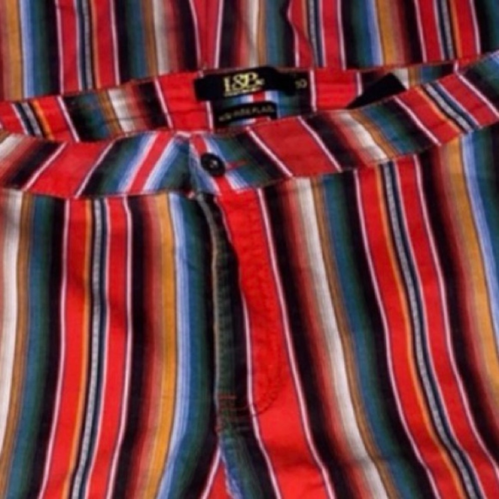 Retro Jeans LUCKY BLESSED HIGH RISE FLARE Serape Stripe Red Black Blue Size 10 - Picture 3 of 10